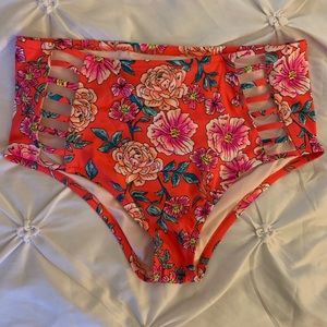 High waisted flower bikini bottom